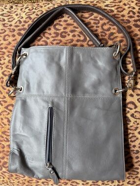 Toro Firenze Gray Leather Crossbody Bag with Front Zip Pocket